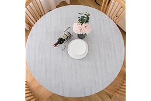 LIBERECOO Round Fitted Vinyl Tablecloth Waterproof Elastic Edged Table Cloth - Weather Gray Wood -Plastic Table Covers for 45"-56" Round Table