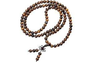 Jovivi Tibetan 6mm 8mm 108 Natural Tiger Eye Gemstone Beads Prayer Mala Bracelet Necklace