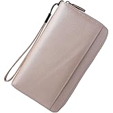 Travel Document Organizer RFID Blocking Leather Multiple Passport Wallet Family Holder Id Wrist Strap(Rose Gold)