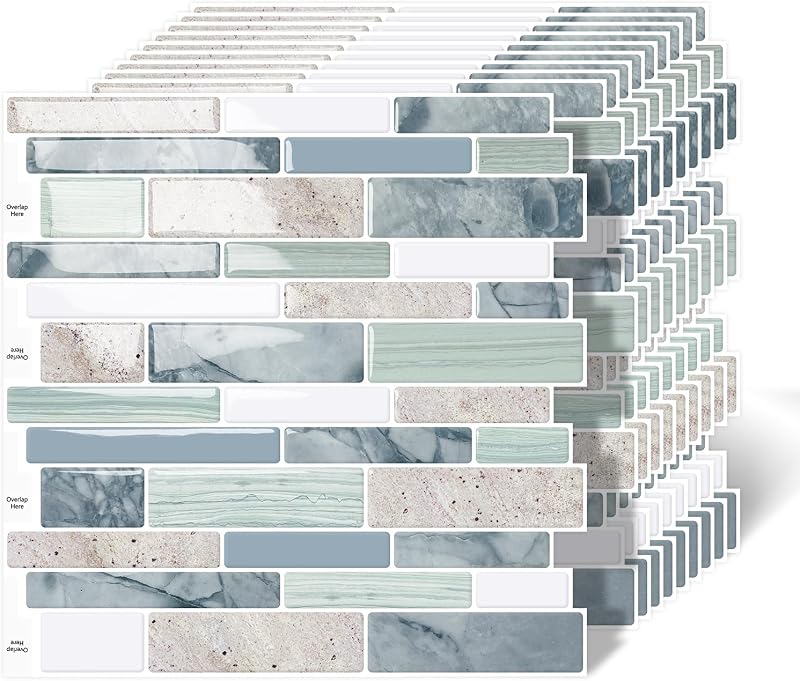 MOONFUN 3D Waterproof Peel and Stick Wall Tiles 12x12 Sage Green 10-Sheet