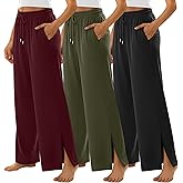 Evervibe 3 Pack Women's Wide Leg Sweatpants Split Hem Lounge Pants Casual Baggy High Waisted Drawstring Sweatpant with Pocket