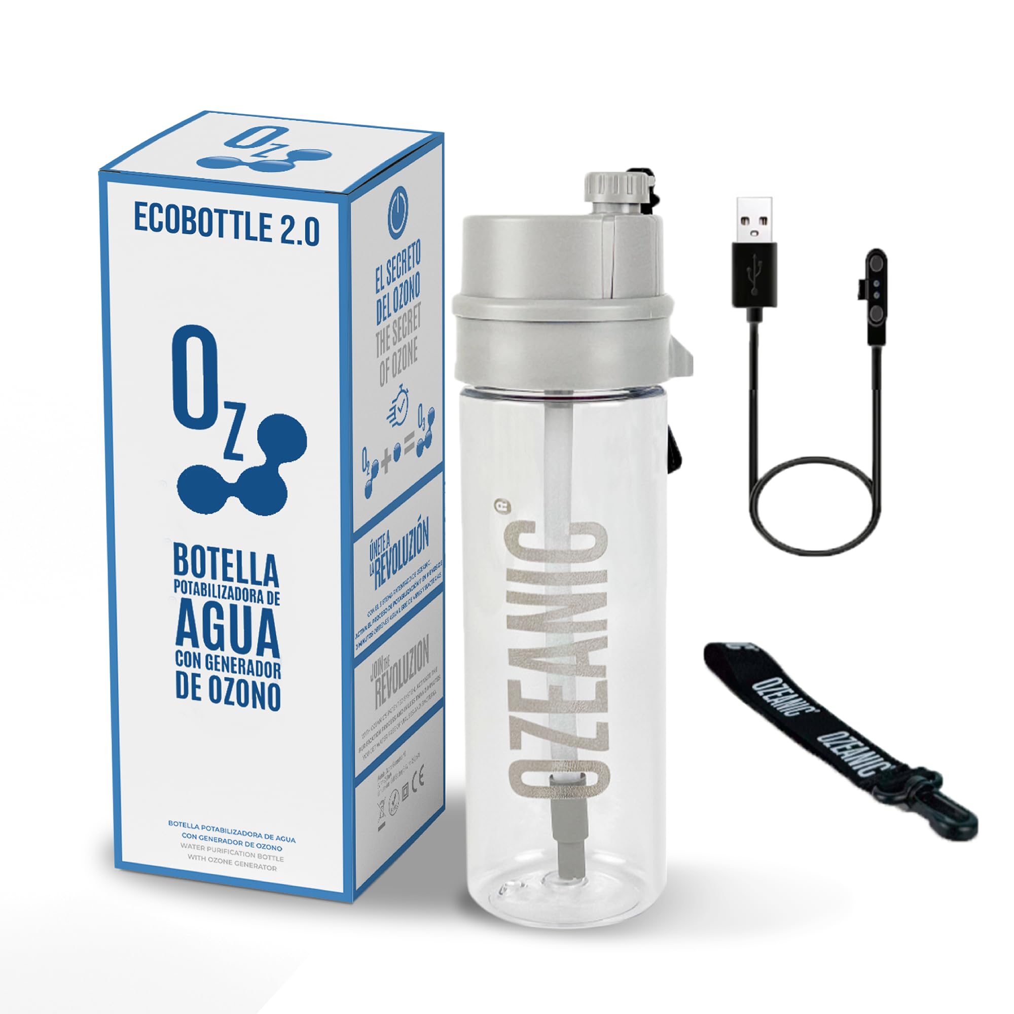 Ozeanic | EcoBottle | Water Purification Bottle | Reusable | Eliminates Viruses and Bacteria | Sports Water Bottle | Water Filter | Clear | 600ml