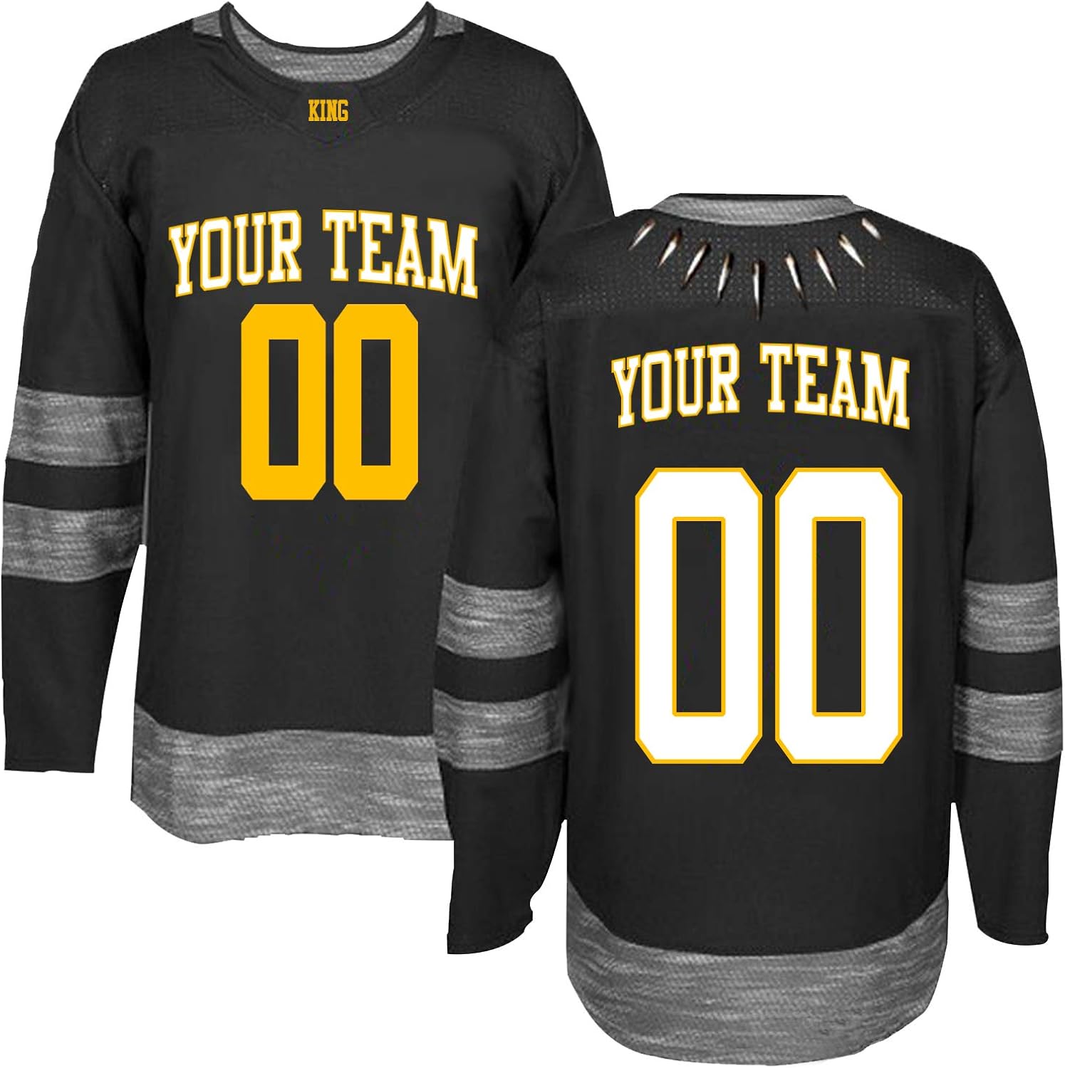 jersey Custom Stitched Ice Hockey Black Embroidery Gold Name and Number