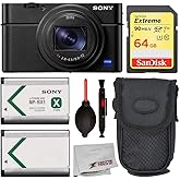 Sony Cyber-Shot DSC-RX100 VII Digital Camera with Essential Bundle; Includes: SanDisk Extreme 64GB Memory Card, Spare NP-BX1/M8 Rechargeable Lithium-Ion Battery Pack, and More (Renewed)