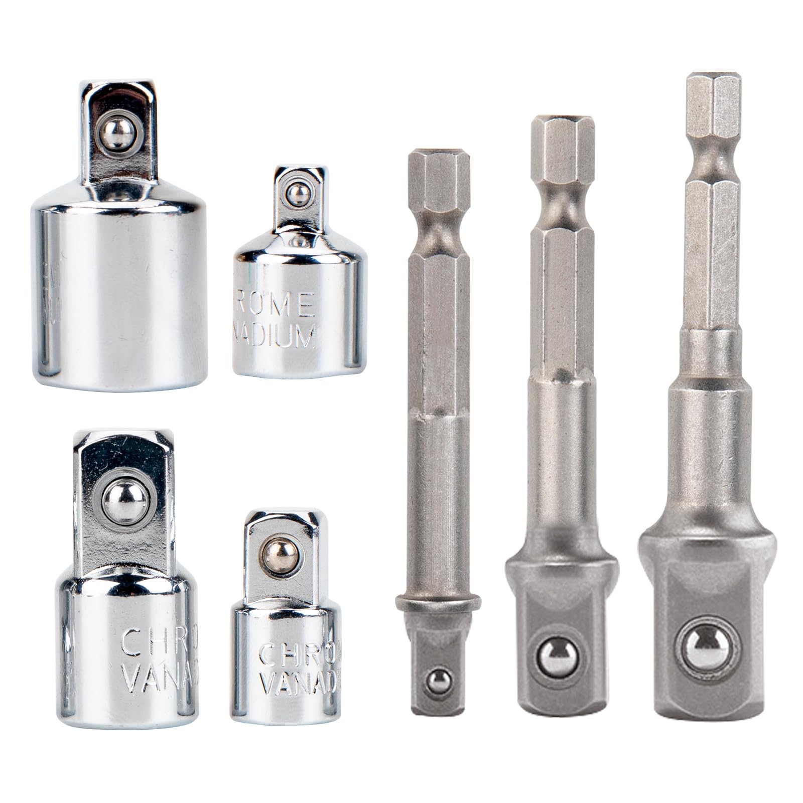 7 Pcs Impact Driver Socket Adapters Set, Impact Drill Adaptor, 1/4 to 1/2 and 3/8 Adapter Sockets — image 1