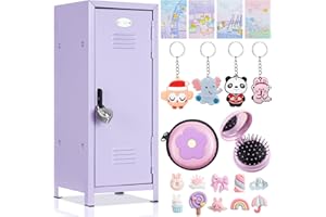 Vercraft 12 Pcs Christmas Mini Locker 10.8 Inch Miniature Storage with Lock and 2 Keys Small Cute Functional Locker for Desktop Bedroom Home Office(Purple,Flower)