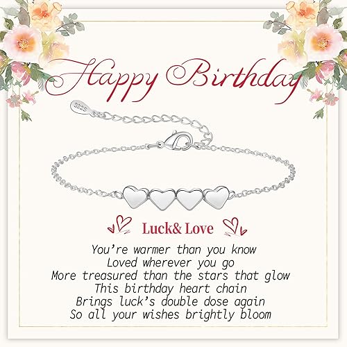 Senteria 40th Birthday Gifts for Women，Sterling Silver Bracelet for Women Adjustable Silver Heart Bracelets with Birthday Cards for Mum Daughter Sister Nana