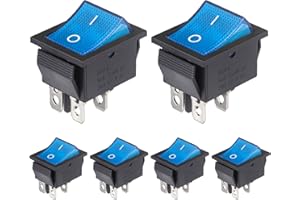 VEXUNGA 6pcs KCD4 Lighted Rocker Switch 20A 125V AC 16A 250V Blue Light Illuminated Mini Boat Rocker Switch On Off 4 Pin 2 Po