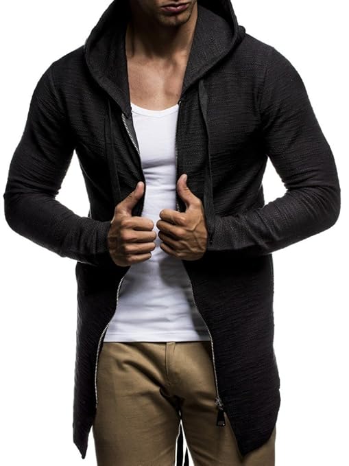 LEIF NELSON Herren Sweatjacke mit Kapuze Slim Fit Baumwolle-Anteil | Basic Männer Hoodie-Cardigan Langarm | Jungen Schwarze K