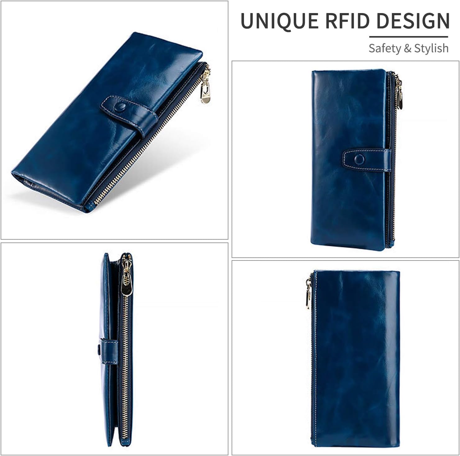 FANDARE Women's Wallet Purse with RFID Blocking Men Leather Clutches Evening Handbags Bifold Wallet Card Cases Holders & Money Organizers Waterproof Wallet for Party,Travel,Walking,Shopping Blue - Image 5