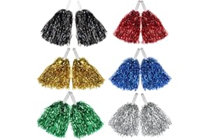 Hooshing 12/24/100PCS Pom Poms Cheerleading Metallic Foil Cheer Pom Poms with Plastic Handles for Rooters Cheering Squad Team Spirit Sports