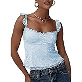 Women Crop Lace Tank Tops Sleeveless Square Neck Going Out Tops Double Lined Y2K Slim Fit Cami Shirts Streetwear