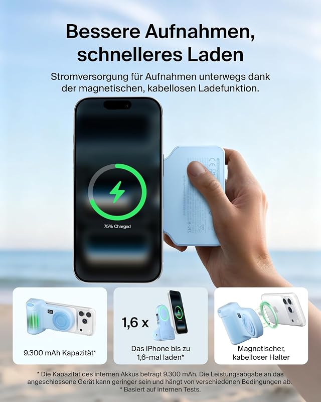 Stage PowerGrip 9300mAh Kamerahalter Magnetisch, Powerbank – Blau