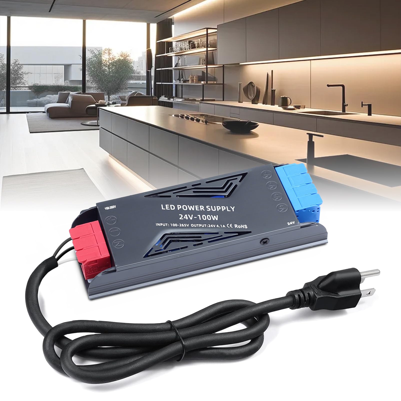 Photo 1 of BRIMETI LED Transformer 24V 100W, 4.1A, AC 120V to 24V DC, Low Voltage Switching Converter, Constant Voltage, Ultra Slim Adapter for LED Strip Light, Cabinet Lights