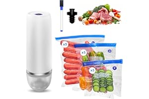 Reviday Handheld Vacuum Sealer for Food with 15 Reusable Vacuum Sealer Bags and 1 PCS Vacuum Wine Sealer,Compact & Portable V