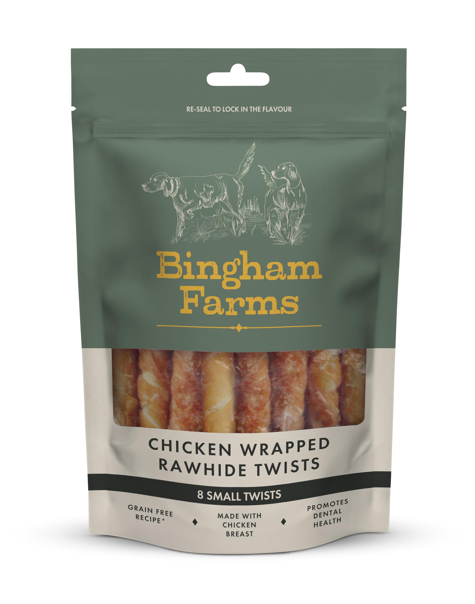 Bingham Farms Chicken Wrapped Rawhide Twist Dog Treat - Dental Chew, Nutritious, Natural Flavour, High Protein – Small - 8 pk - 80 g