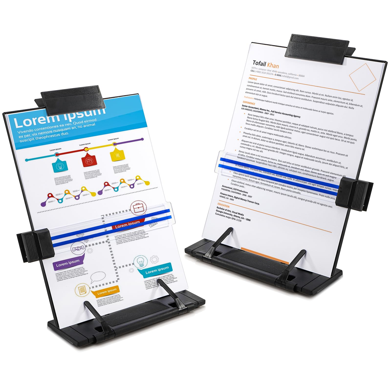 Photo 1 of Lawei 2 Pack Desktop Document Holder with Adjustable Clip and Line Guide, Portable Document Book Holder - Copy Holder for Letter, Legal A4 Documents, Up to 150 Sheets, Black