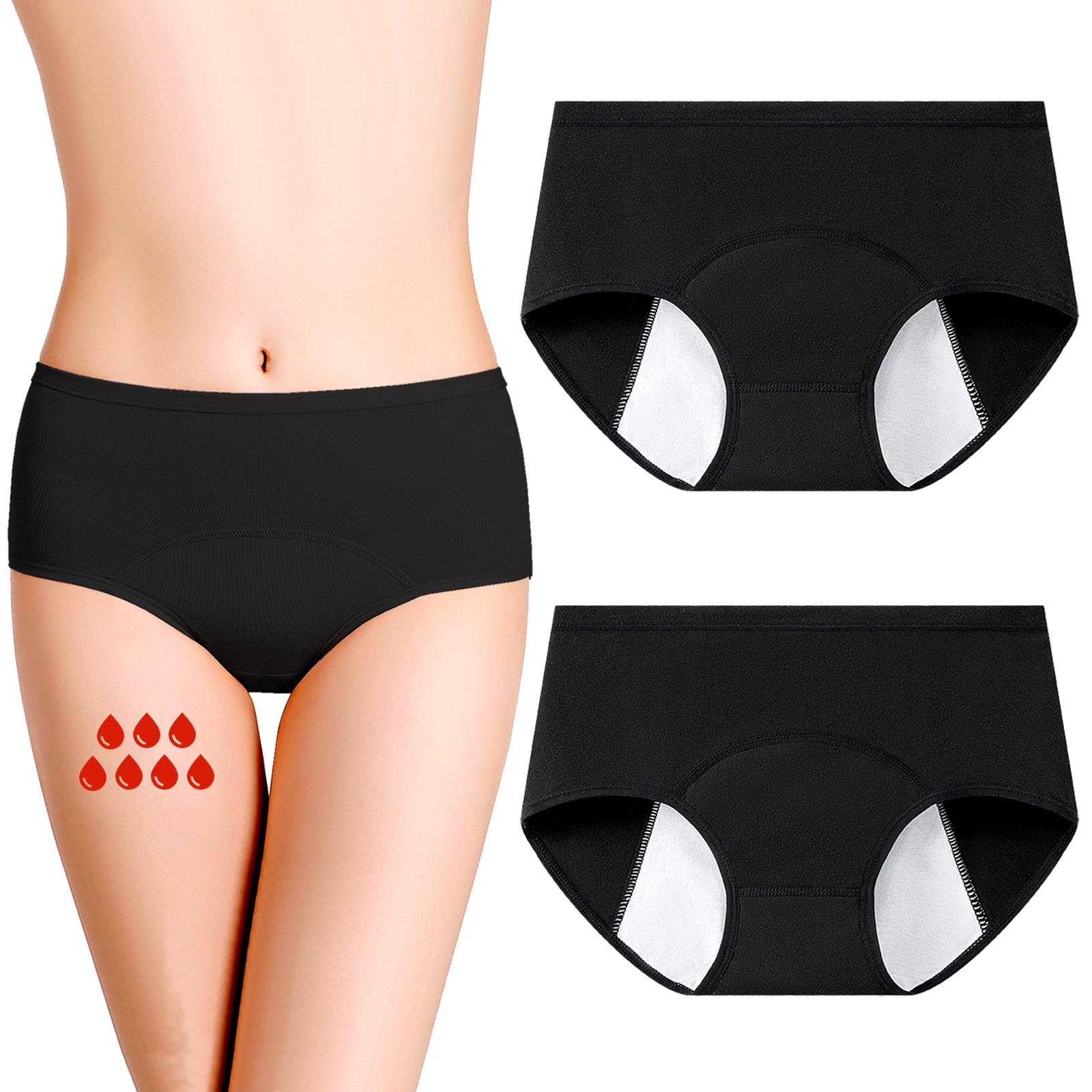 UZSUZZ Heavy Flow Period Panties, 30ML Women Absorbent Leak Proof Extra Protective Menstrual Panties, Washable Incontinence Pants Postpartum Underwear, Mid Waist Menstrual Cotton Knickers