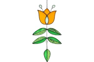 MintyWiz Tulip Stained Glass Suncatcher, Folk Flower Stained Glass Window Hanging Sun Catcher, Retro Home Decor, Handmade Gift for Plant Lovers, 9.4" x 4.7"