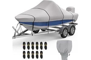 RVMasking Center Console Boat Cover, 1200D Middle for V-Hull Runabouts Bass Boats with Motor Cover Fits 16'-18.5' Long and Beam Width up to 98" W, Gray