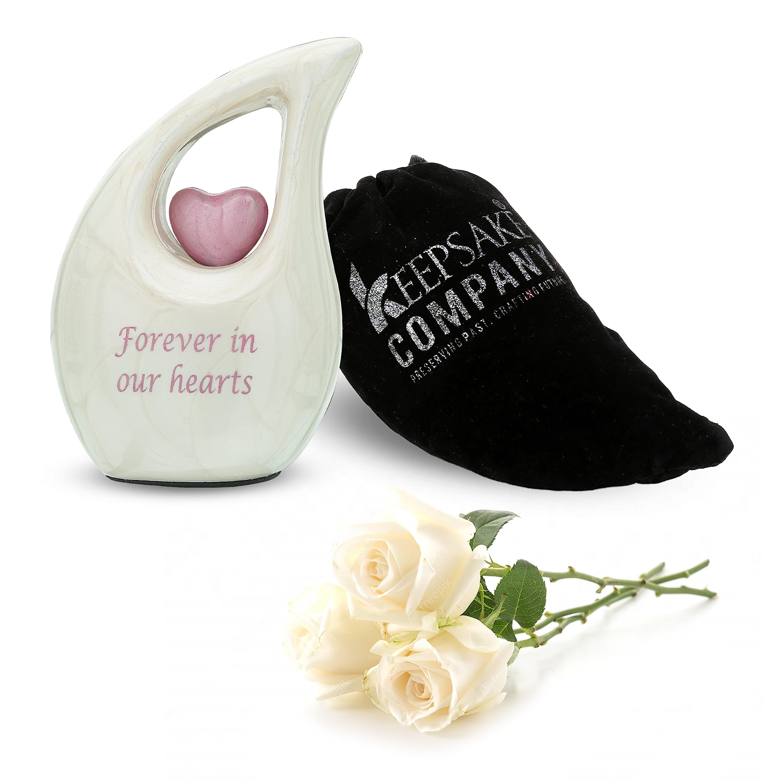 KEEPSAKE COMPANY White Teardrop Small Urns for Human Ashes Mini Urn with Pink Heart Cremation Keepsakes for Ashes ERN Tiny Little with Premium Velvet Bag — image 1