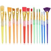 15Pcs Paint Brushes Value Pack | 15 Different Types of Brushes, Nylon Colorful Hair, Silicone Crystal Penholder, Oil, Acrylic and Watercolor Painting