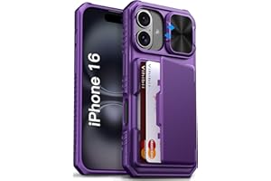 Vihibii for iPhone 16 Case Wallet with Card Holder (4 Cards) [RFID Blocking] & Slide Camera Cover, Military Grade Drop Protection, Hard Back & Silicone Edge Phone Cover, 6.1" 2024, Dark Purple