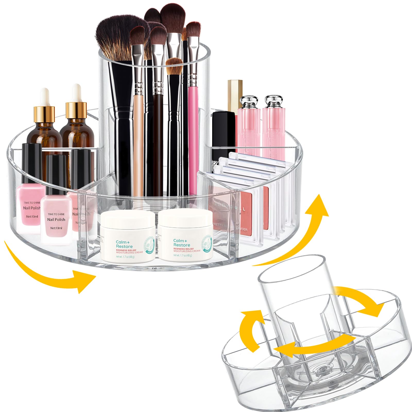 Photo 1 of 360-Degree Rotating Makeup Organizer, 6 Compartments, Clear Cosmetic Display Case with Lazy Susan Turntable