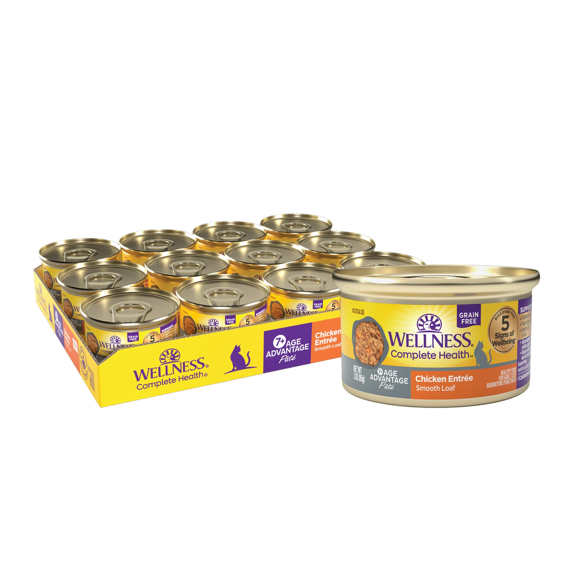 Photo 1 of Wellness Complete Health Pate Senior Wet Cat Food, Natural, Protein-Rich, Grain Free, 3 Ounce, 24 Pack, (Chicken Age Advantage)