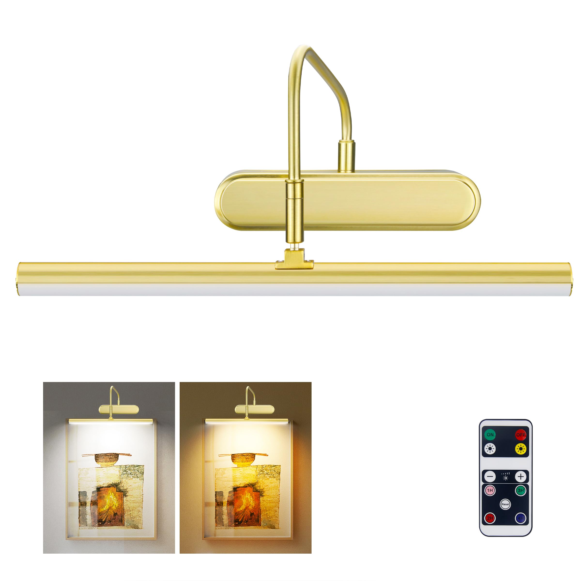 Photo 1 of RAIFOOLLY Picture Light,3AA Battery Art Lights for Paintings,Wireless Wall Lighting,Remote Control Accent Light with Timer and Dimmable for Frame,Portrait,Dartboard-Brass