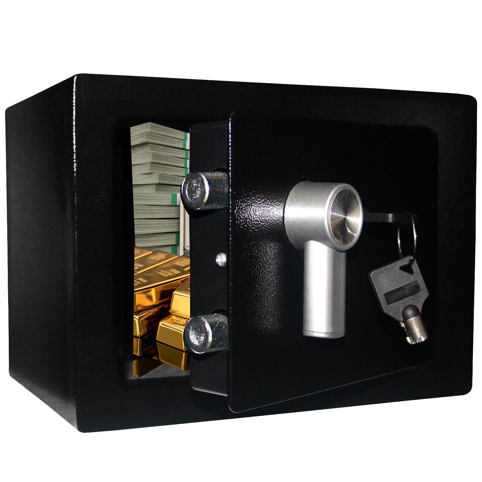Photo 1 of Yuanshikj Safe Box with Key Lock, Steel Construction Money Safe Box, 0.2 Cubic Feet Small Hidden Safe Box for Home, Security Cabinet Safe Lock Box with Keys for Cash Jewelry (BLACK)