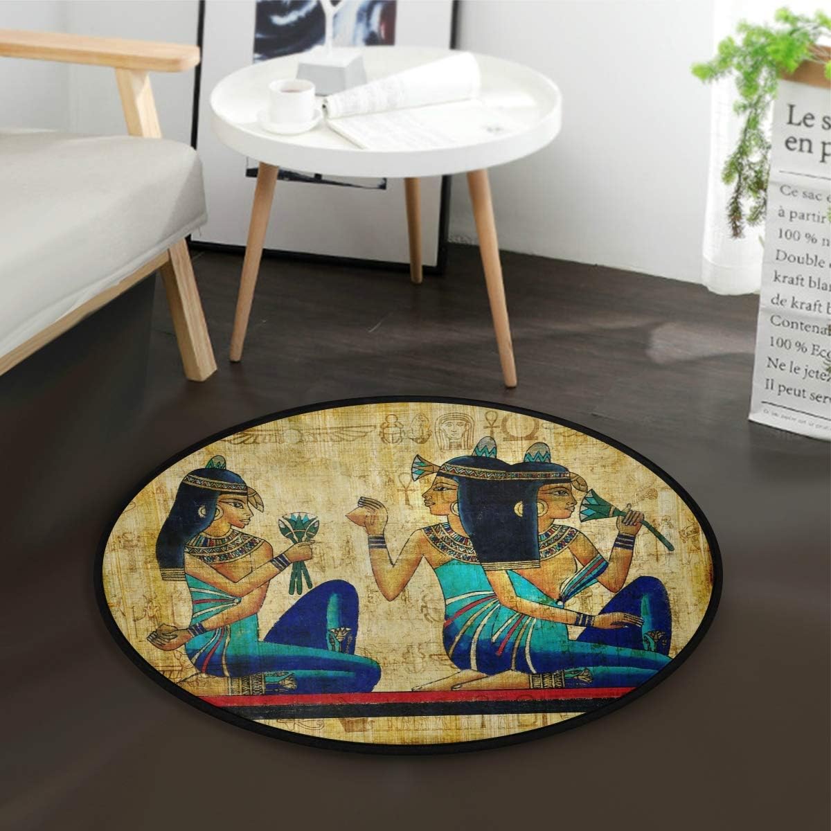 Ancient Egyptian Parchment Round Area Rug for Living Room Bedroom