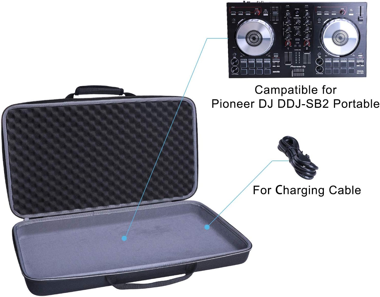 XANAD DJ Controller Carrying Case for Pioneer DJ DDJ-400 / DDJ-SB3 / DDJ-SB2 Portable Storage Bag (20.8×11.2×2.5 inch) Case Only! - Image 4