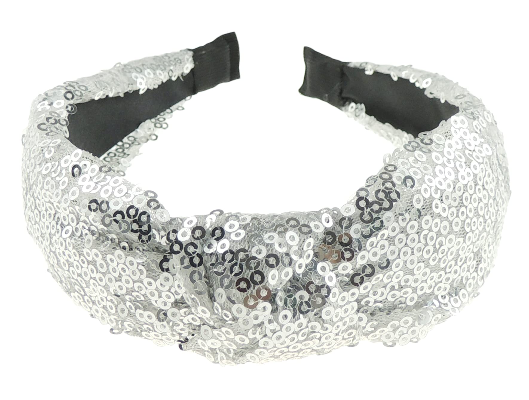 Ladies Sparkly Sequin Covered Evening Party Top Knot Headband Alice Band (Silver)