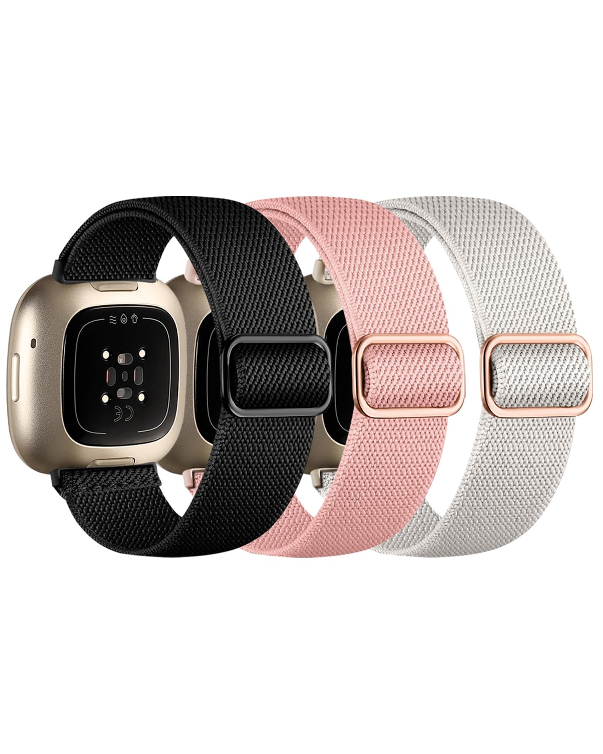 Photo 1 of Nathlafu Compatible with Fitbit Versa 4 Bands for Woman/Sense 2/Sense/Versa 3 Bands, 3 Pack Stretchy Nylon Sport Strap Replacement Band for Fitbit Sense 2/Fitbit Versa 4 Bands Women Men