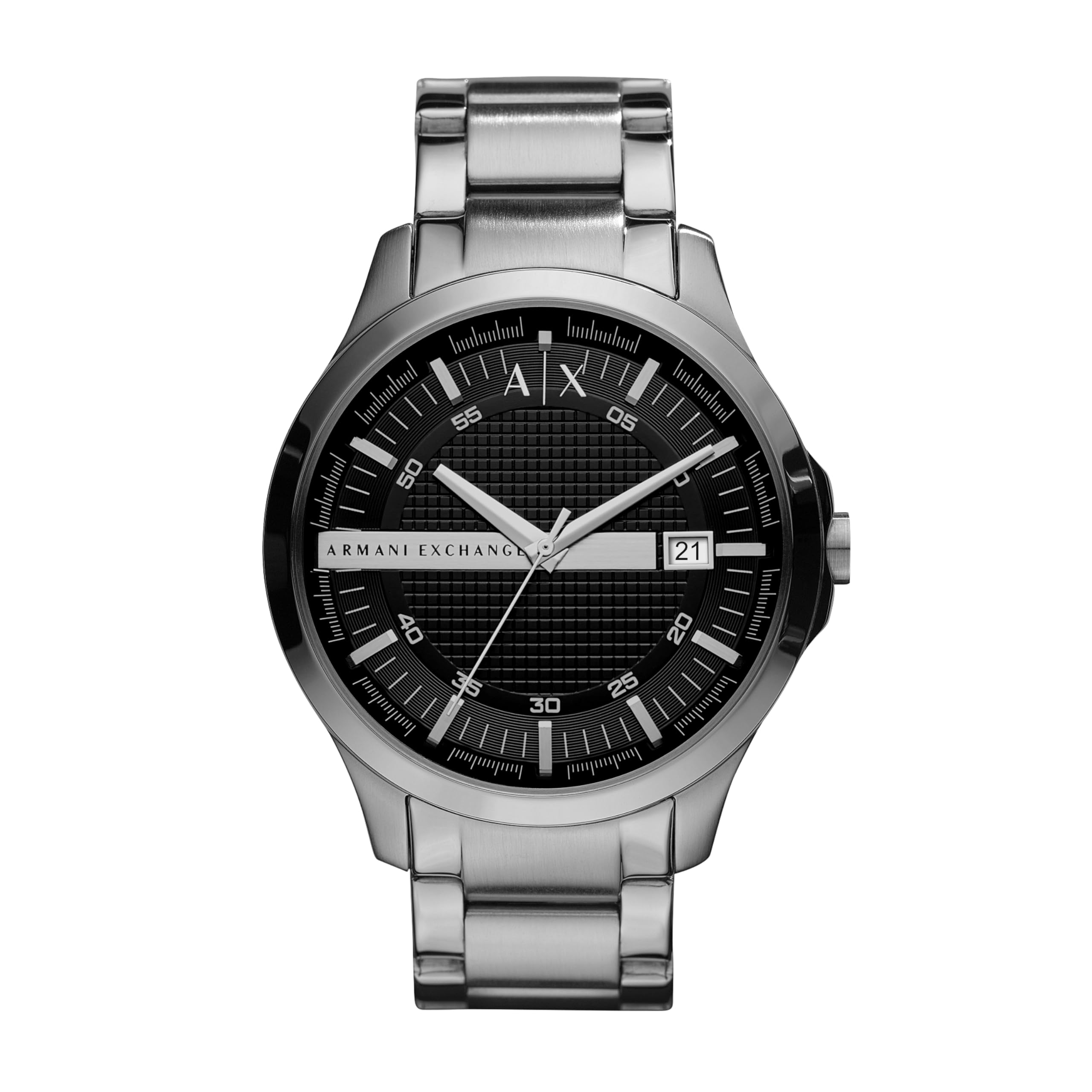 Armani Exchange Hampton Men's Quartz Watch with Black Dial and Silver Stainless Steel Bracelet AX2103
