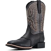 SUREWAY Western Boots For Men - Mens Square Toe Cowboy Boot, Oil/Slip Resistant, Durable Fashionable Classic Pull on 10 Inch Mid-Calf Wellington Boots