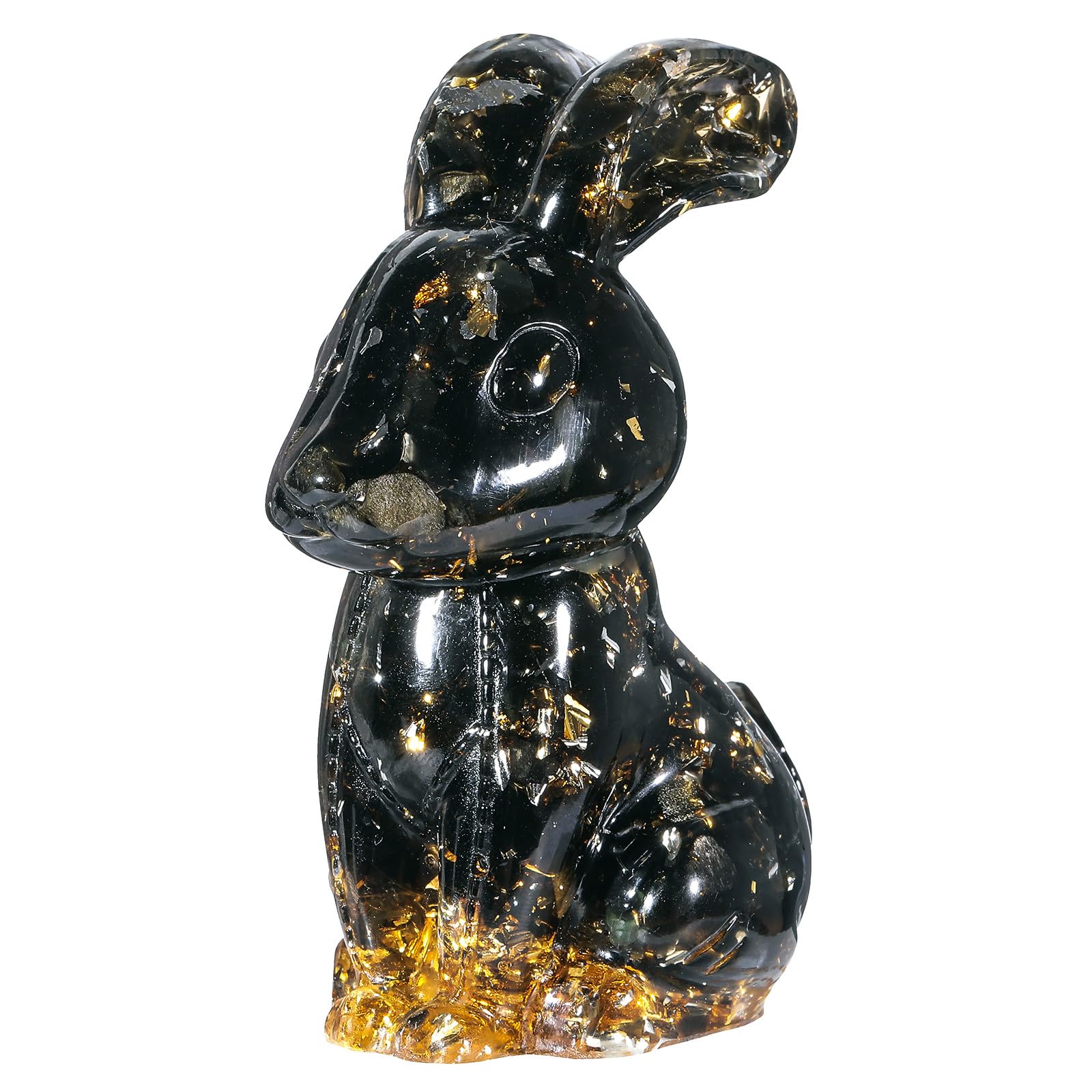 Nupuyai 3" Obsidian Crystal Stone Animal Rabbit Statue, Easter Bunny Figurine Resin Stone Figure Pocket Sculpture Feng Shui Ornament Good Luck Home Office Decor