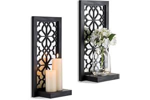 Black Candle Sconces Wall Decor - Gothic Wood Candle Shelves Decor for Plant Display - Halloween Wall Candle Holder Vintage S
