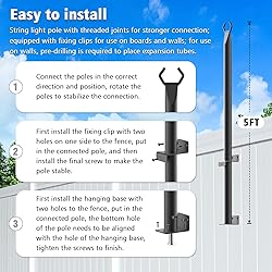 Beizelte 2 Pack 5 Ft String Light Poles,Light Poles