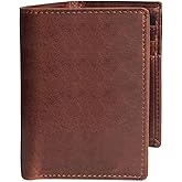 MID WEST RANGE Classic Trifold Wallet for Men, RFID Blocking, Double Bill Compartment, Full Grain Cowhide Leather Wallet, Vintage Brown