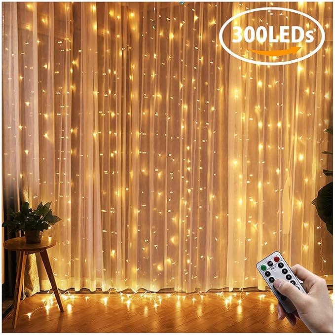 Greatever Lichtervorhang, 300 LEDs Lichterkettenvorhang 3M*3M IP65 Wasserfest 8 Modi Lichterkette Warmweiß für Weihnachten Pa