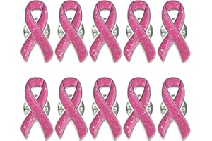 CHEROO Pink Ribbon Breast Cancer Awareness Lapel Pin with Glitter Filled for Breast Cancer Awareness Month (10 PACK)