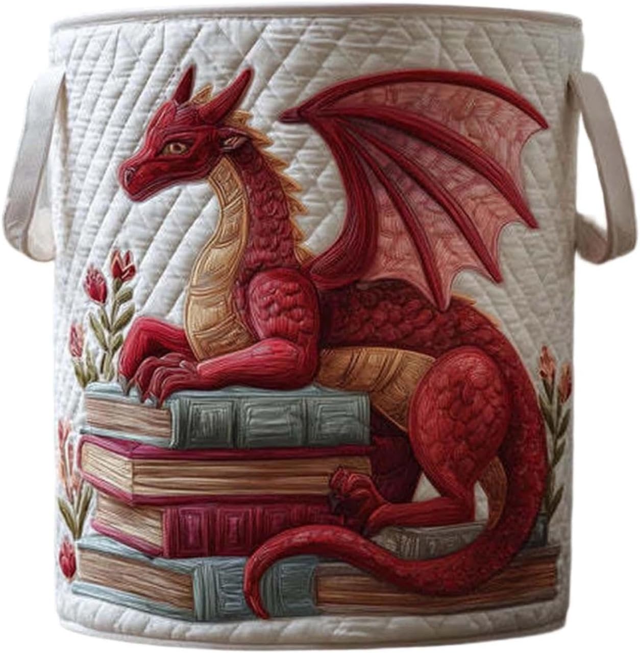Quilted Laundry Basket, Boho Fabric Floral Animal Digital Print Storage Hamper, Organizer Bin Blankets for Nursery Bedroom Laundry Room Clothes Toys (C-35cm)