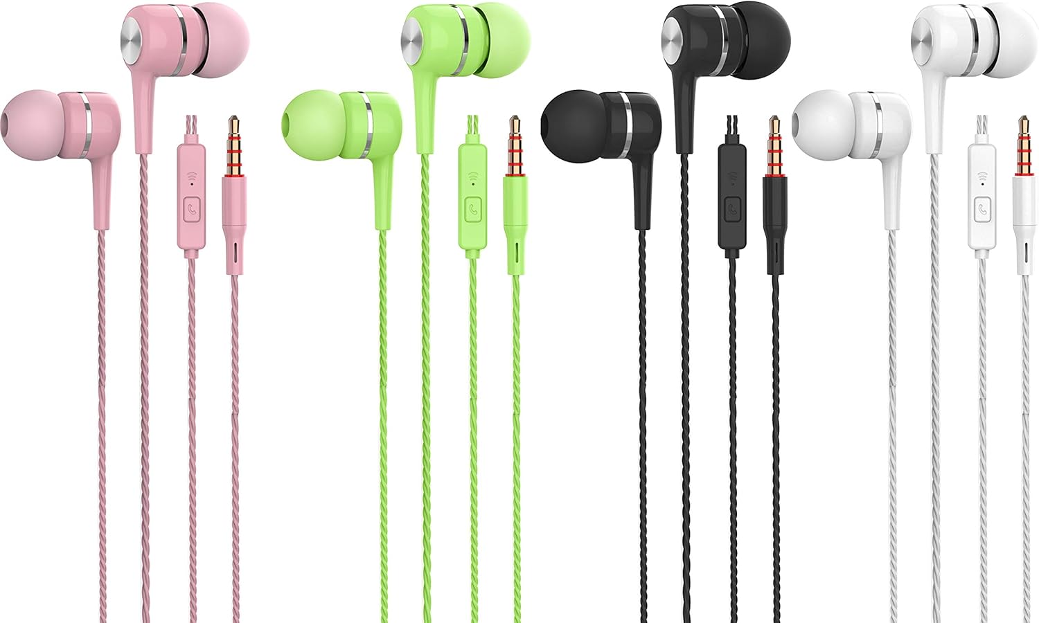 4 Pairs of bass in-Ear Headphones, Earbuds with Microphones, in-Ear Wired Stereo Earbuds, Suitable for iPhone, iPad, Android Smart Phones, Suitable for All 3.5mm interfaces.: Home Audio & Theater