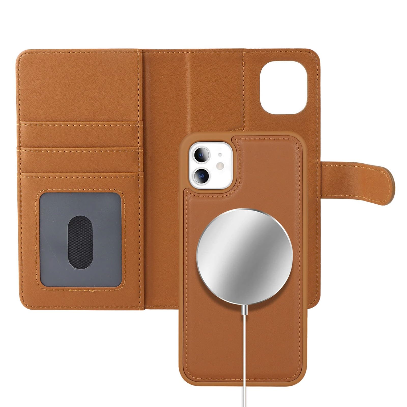 Zouzt for iPhone 11 6.1 Inch Detachable Wallet Case with Card Holder for MagSafe, Premium PU Leather 2 in 1 Flip Folio Book Magnetic Stand Protective Phone Cover for iPhone 11 - Brown — image 1