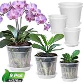 T4U Clear Orchid Pots 9 Pack 4.3 5.5 6.3 Inch, Orchid Pot Holes Repotting | Phalaenopsis dendrobium, Slotted ventilation, Root growth visible, 3 sizes assorted, Transparent