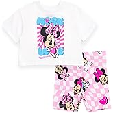 Disney Junior Girls Cropped Boxy T-Shirt and Bike Shorts Outfit Set Toddler to Big Kid Sizes (2T - 14-16)