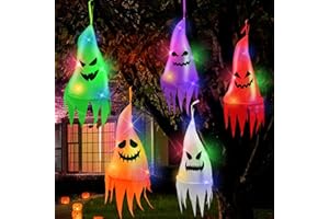 TURNMEON 5 Pcs Halloween Decorations Outdoor Halloween Hanging Lighted Ghost Witch Hat Shapes 10LED 3.2Ft/Piece Colorful Halloween String Lights Battery Operated for Tree Outside Indoor Yard Garden Party Decor