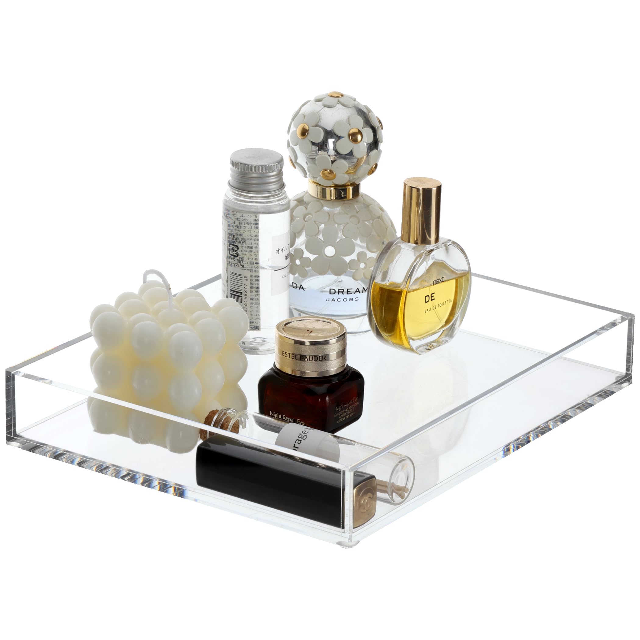 Photo 1 of DINGHUO Acrylic Bathroom Tray, Clear 9.45x7.09x1.38in, Rectangular Perfume Tray for Soap, Candle, Makeup, Organizer, Modern Style